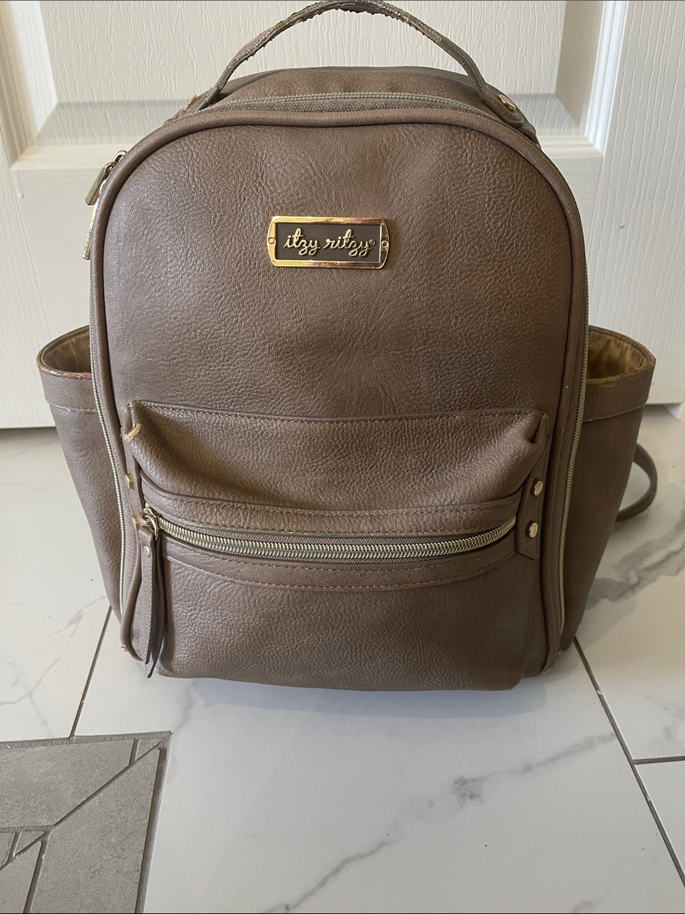 Itzy Ritzy Brown Leatherette Diaper Backpack